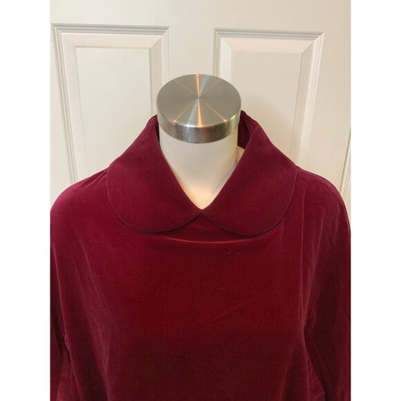 Comme Des Garcons 2D Burgundy Velvet Peter Pan Collar Shift Dress, Size Medium - Picture 2 of 7